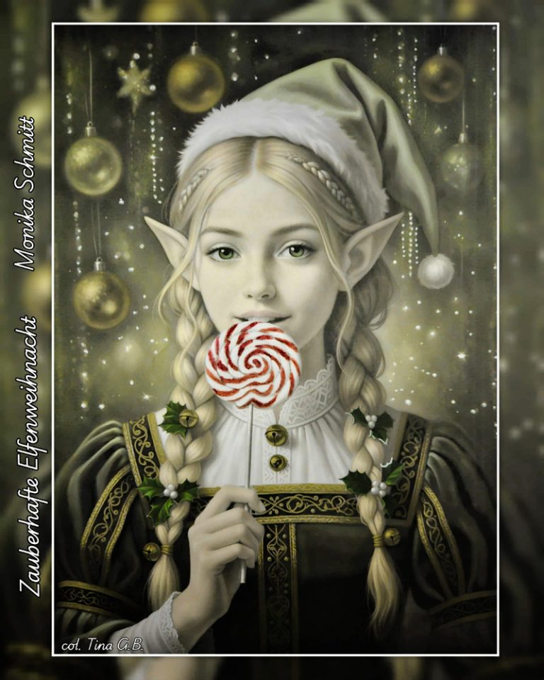 Elfe mit Lutscher aus Zauberhafte Elfenweihnacht, col. Tina G.B. (C) Monika Schmitt www.monikaschmitt.de