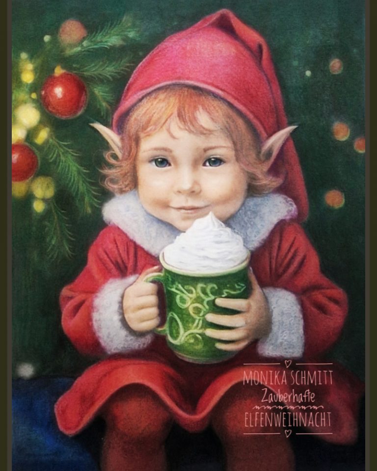 Elfenkind trinkt Schokolade, aus Zauberhafte Elfenweihnacht (C) Monika Schmitt www.monikaschmitt.de