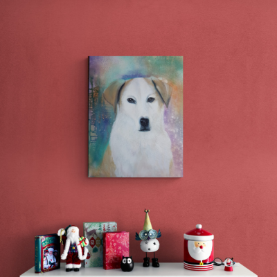 Auftragsmalerei Hundeporträt L Christmas © Monika Schmitt