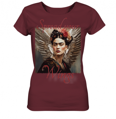 Engel Homage to Frida Kahlo Spread your Wings No. 1 Ladies Organic Shirts Burgundy (C) Monika Schmitt www.monikaschmitt.de