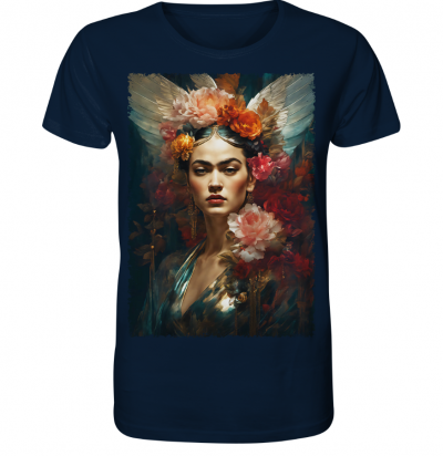 Engel Homage to Frida Kahlo Spread your Wings No. 3 Unisex Organic Shirt French Navy (C) Monika Schmitt www.monikaschmitt.de