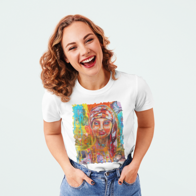 Schamanisches Kraftbild, Schamanin T-Shirt, Organic Shirt, Boho Lady Ahyoka – sie brachte Fröhlichkeit Hauptbild - - © Monika Schmitt